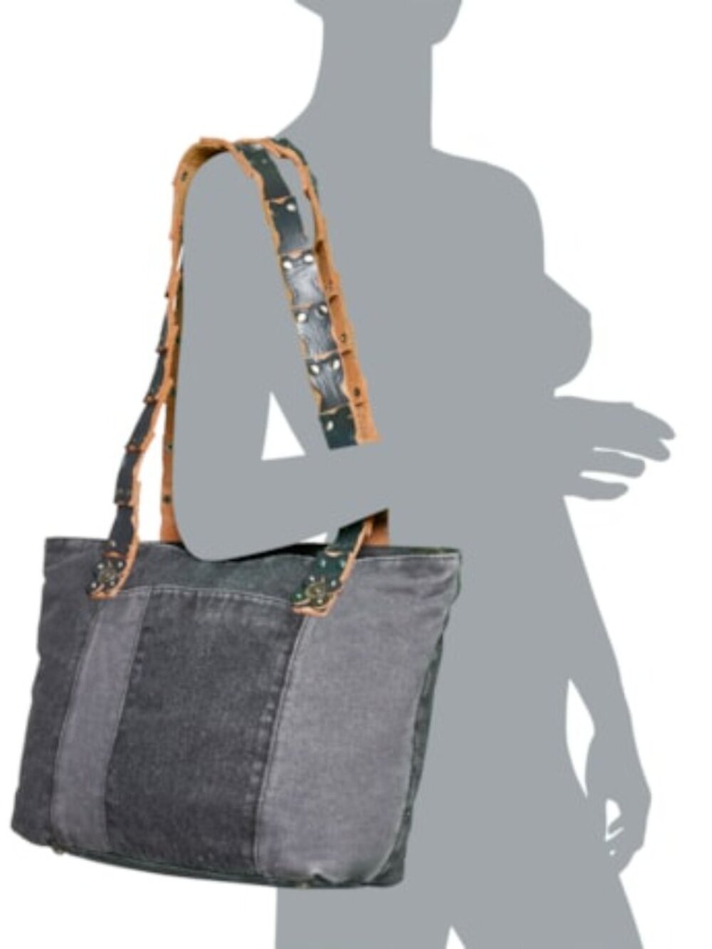 NEW NWT Patricia Nash Denim Patchwork Tote Shoulder Bag Maggiore Leather Blue